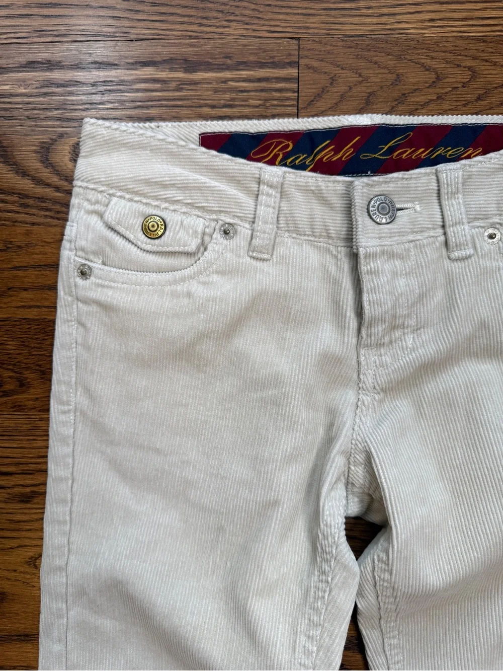 NWT Vintage Y2K Ralph Lauren Girls Low Rise Flare Cream Corduroy Trousers Sz 7